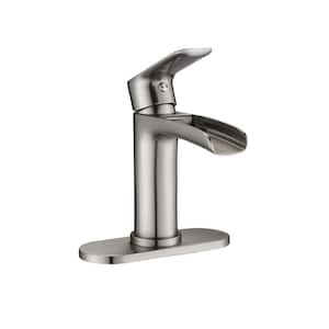 Single Handle Single Hole Bathroom Faucet with Deckplate Included and Drain Kit in Brushed Nickel