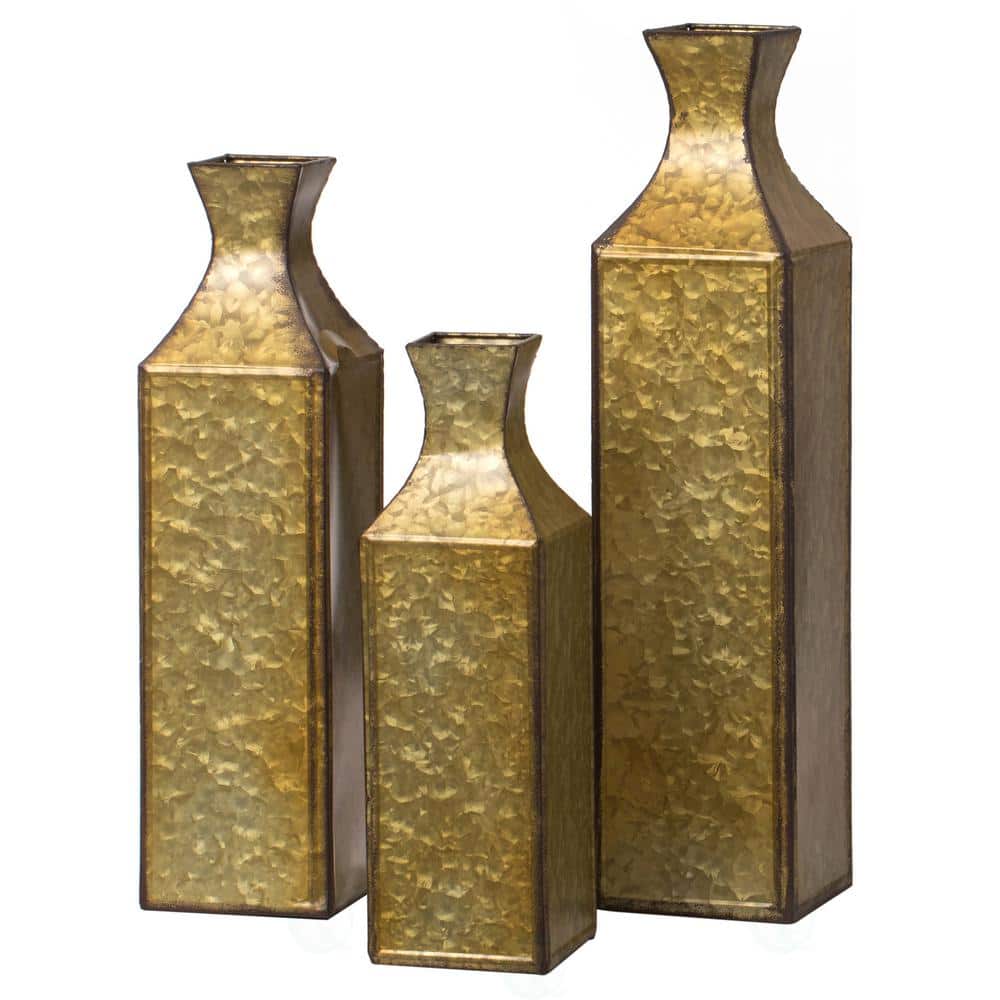 Large Gold Textured Metal Bottle Shape Floor Vase