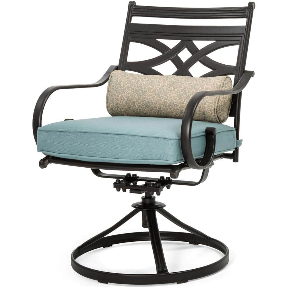 Montclair Ocean Blue & Brown 5-Piece Outdoor Dining Set with Swivel Rockers