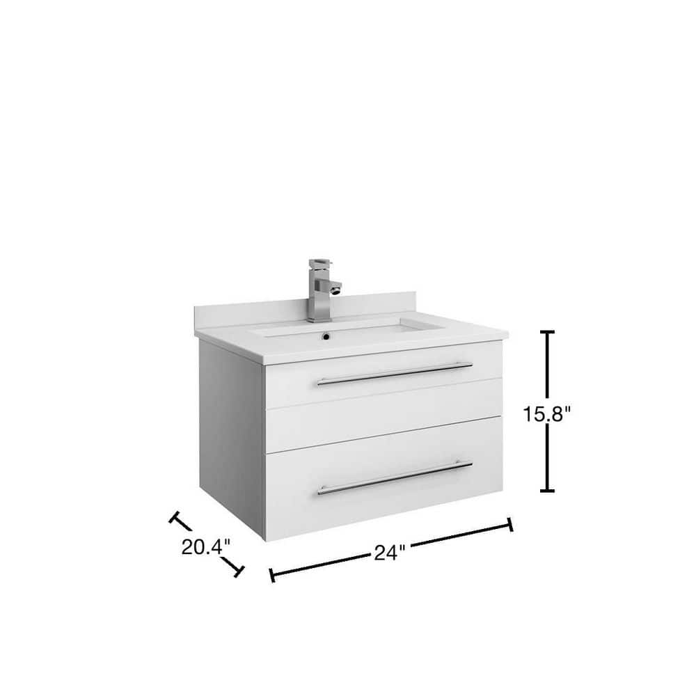 Sleek 24" White Quartz Top Modern Wall-Mounted Vanity with Ceramic Sink