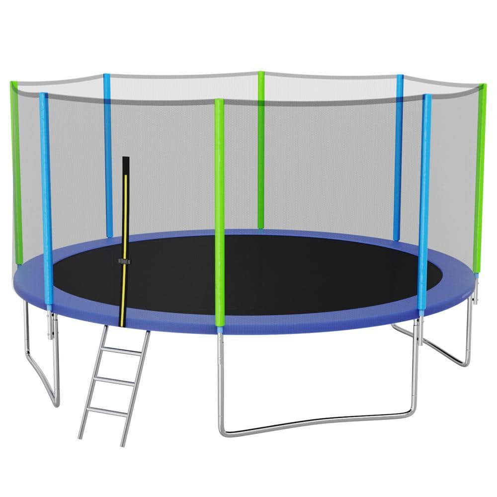 12 ft. Trampoline for Kids with Safety Enclosure Net, Ladder d 8 Wind Stakes, Spring Cover Padding