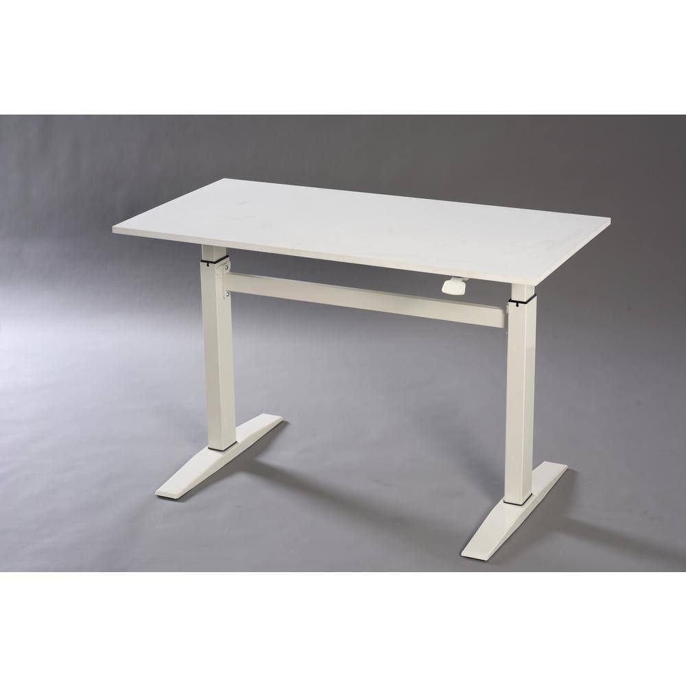 White Adjustable Height Standing Office Desk with Wood Top