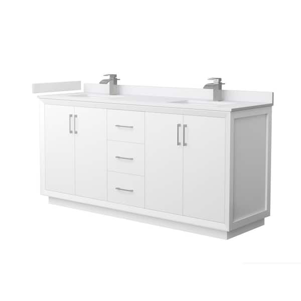 Wyndham Collection Strada 72 in. W x 22 in. D x 35 in. H Double Bath Vanity in White with White Cultured Marble Top