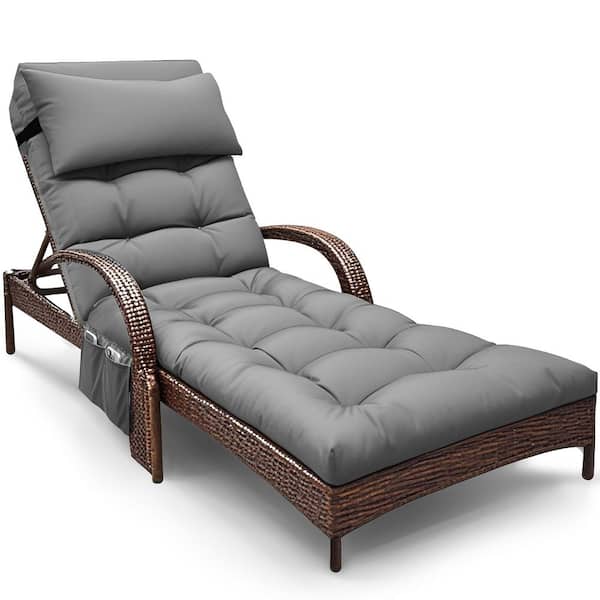 Outdoor Lounge Chair Cushions Waterproof Lounge Chair Cushion with Headrest 71 x 21 x 4 in. (Grey)