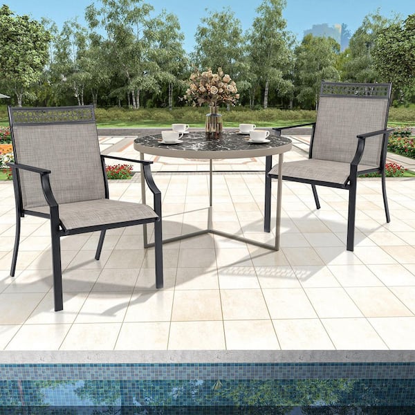 Metal Patio Outdoor Dining Chair with All Weather Breathable Fabric (Set of 2)
