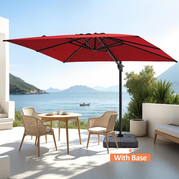 adjustable stand alone tilt patio umbrella Pellebant 9 ft. x 11 ft. Aluminum Cantilever Offset Rotational Adjustable  Tilt Patio Umbrella in Red with Stand Fillable Base PBPU062REDUB024