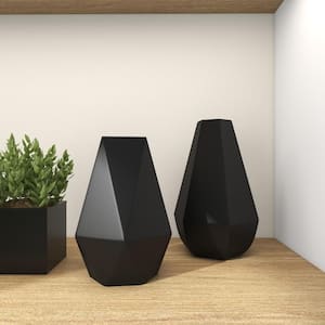 10 in., 12 in. Black Metal Decorative Vase (Set of 2)