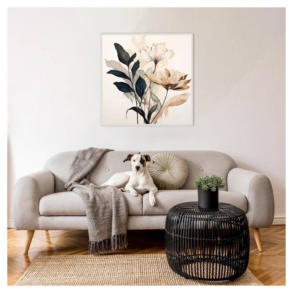 Whimsical Blossoms II 30" White Framed Canvas Wall Art