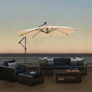 10 ft. Round Solar LED Hanging Cantilever Offset Outdoor Patio Umbrella in Tan