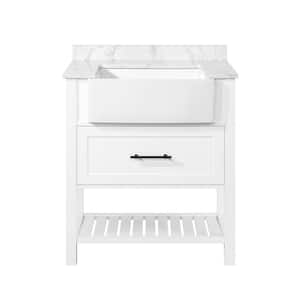Amery 30 in. W x 22 in. D x 34 in. H Single Bath Vanity in White with White Engineered Marble Top