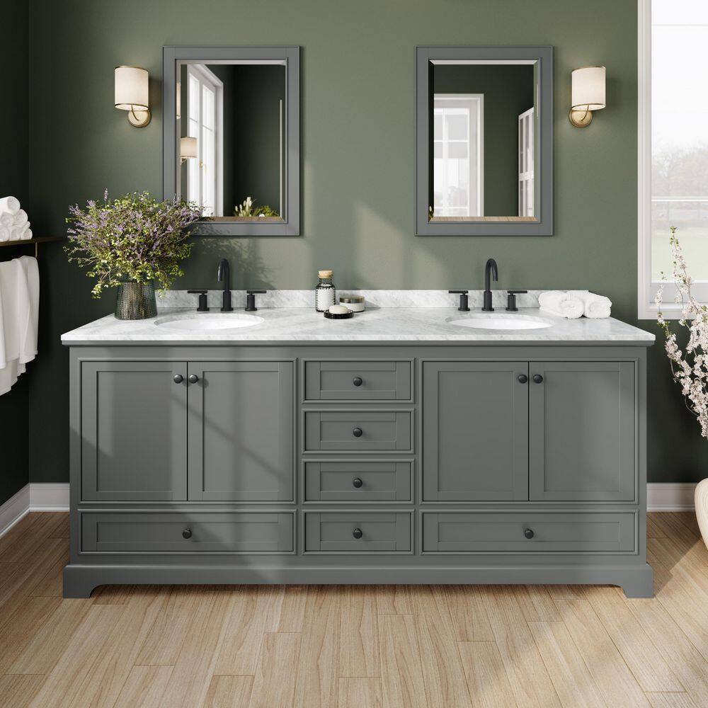 Deborah 80 in. W x 22 in. D x 35 in. H Double Bath Vanity in Dark Gray with White Carrara Marble Top and Med Cab Mirrors price history on PriceWatchPro