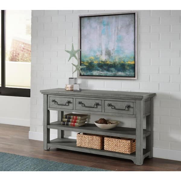 Martin Svensson Home Beach House 55 in. Dove Grey Rectangular Solid Wood Sofa Console Table with Storage