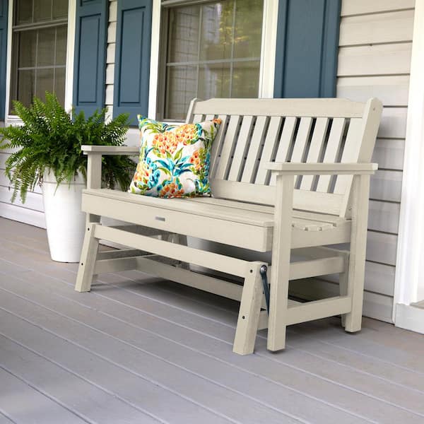 Highwood Lehigh 48 in. 2-Person Whitewash Recyled Plastic Outdoor Glider