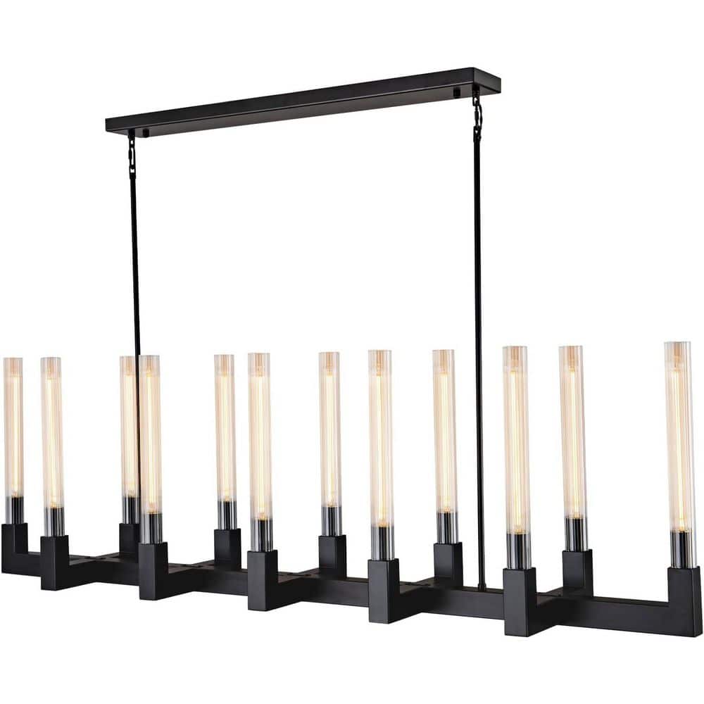 68 in. 12-Light Black Candlestick Chandelier Modern Chandelier with Glass Shade Retangular Luxury Ceiling Pendant Light price history on PriceWatchPro