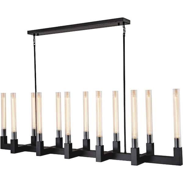 68 in. 12-Light Black Candlestick Chandelier Modern Chandelier with Glass Shade Retangular Luxury Ceiling Pendant Light