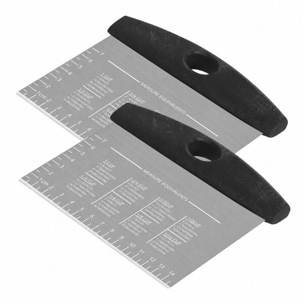 2-Pack Stainless Steel Dough Pastry Bench Scraper and Pizza Cutter with Laser-Engraved Measuring Scale, Black