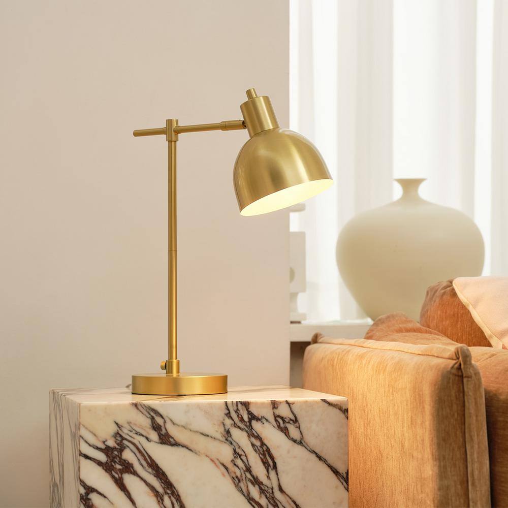 Matte Black Adjustable Desk Lamp with Brass Shade