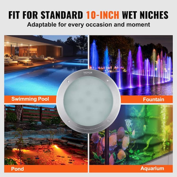 VEVOR 120 Volt AC LED Pool Light 10 in. 40 Watt RGBW Color