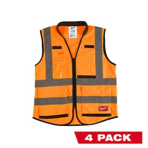 Performance Large/X-Large Orange Class 2-High Visibility Safety Vest with 15 Pockets (4-Pack)