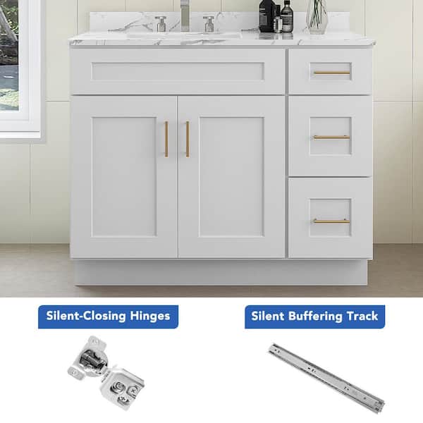 42 in. W x 21 in. D x 34.5 in. H Ready to Assemble Solid Wood Shaker Bath Vanity Combo Cabinet in White