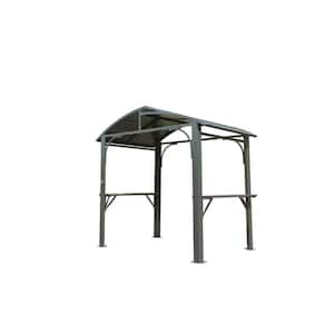 8 ft. x 5 ft. Arc Roof, Outdoor Grill Canopy with Double Galvanized Steel Roof and 2 Side Shelves, Gray