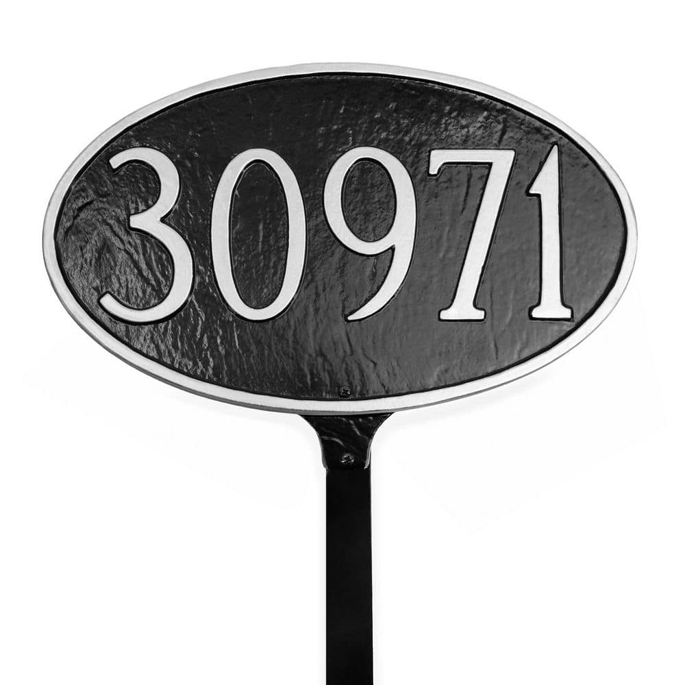Classic Oval Standard Address Sign Plaque with Lawn Stake - Black/Silver price history on PriceWatchPro
