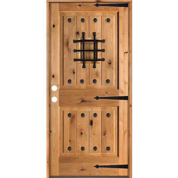 Krosswood Doors 36 in. x 80 in. Mediterranean Knotty Alder Square Top Clear Stain Right-Hand Inswing Wood Single Prehung Front Door
