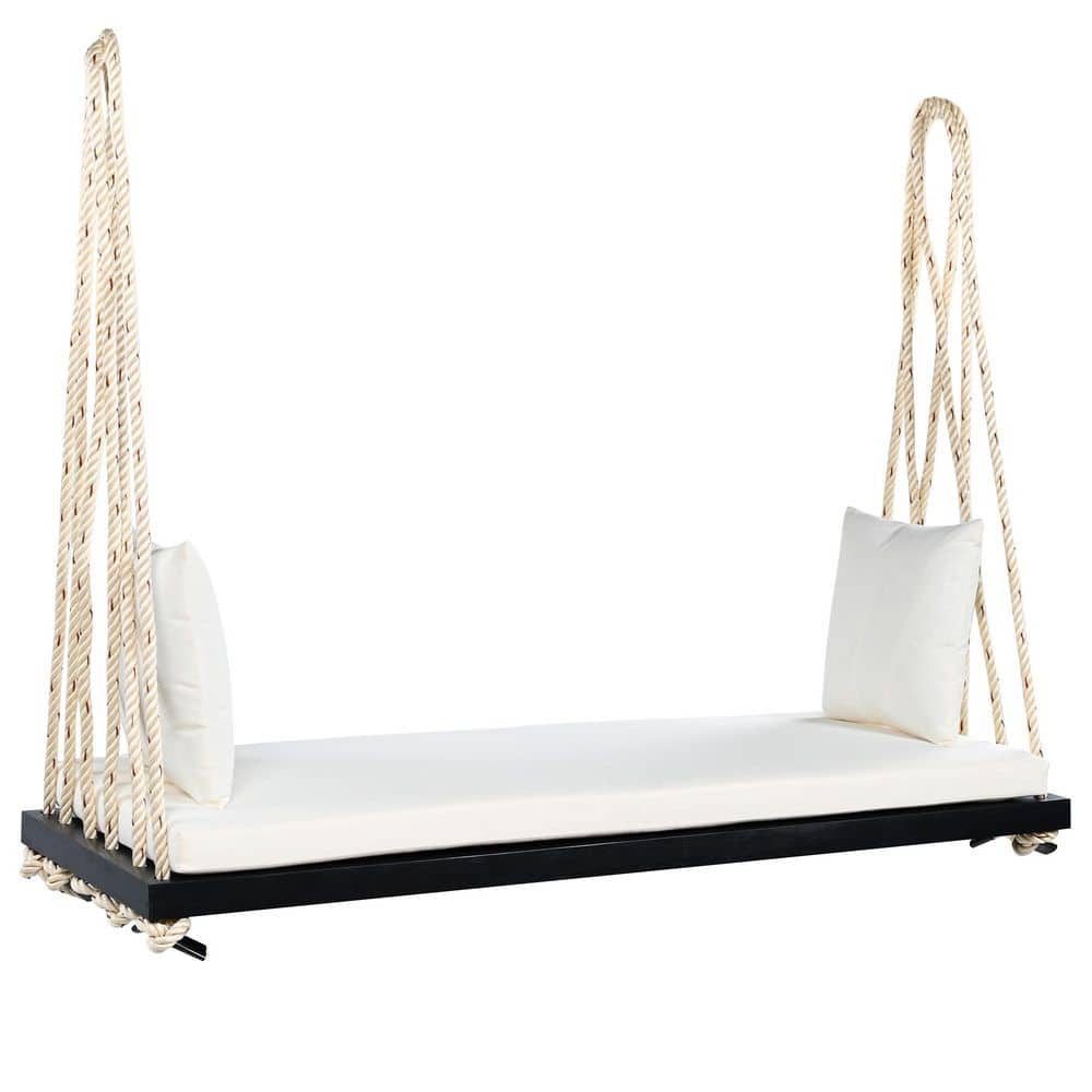 Patio Wooden Swing Chair, Hanging Porch Swing Bench with Cushion and Pillows Lawn, Black price history on PriceWatchPro
