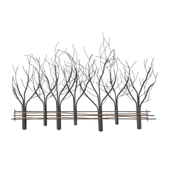 Evergreen Enterprises 35 in. Metal and Natural Vine 7-Winter Trees Wall Art