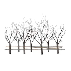 35 in. Metal and Natural Vine 7-Winter Trees Wall Art