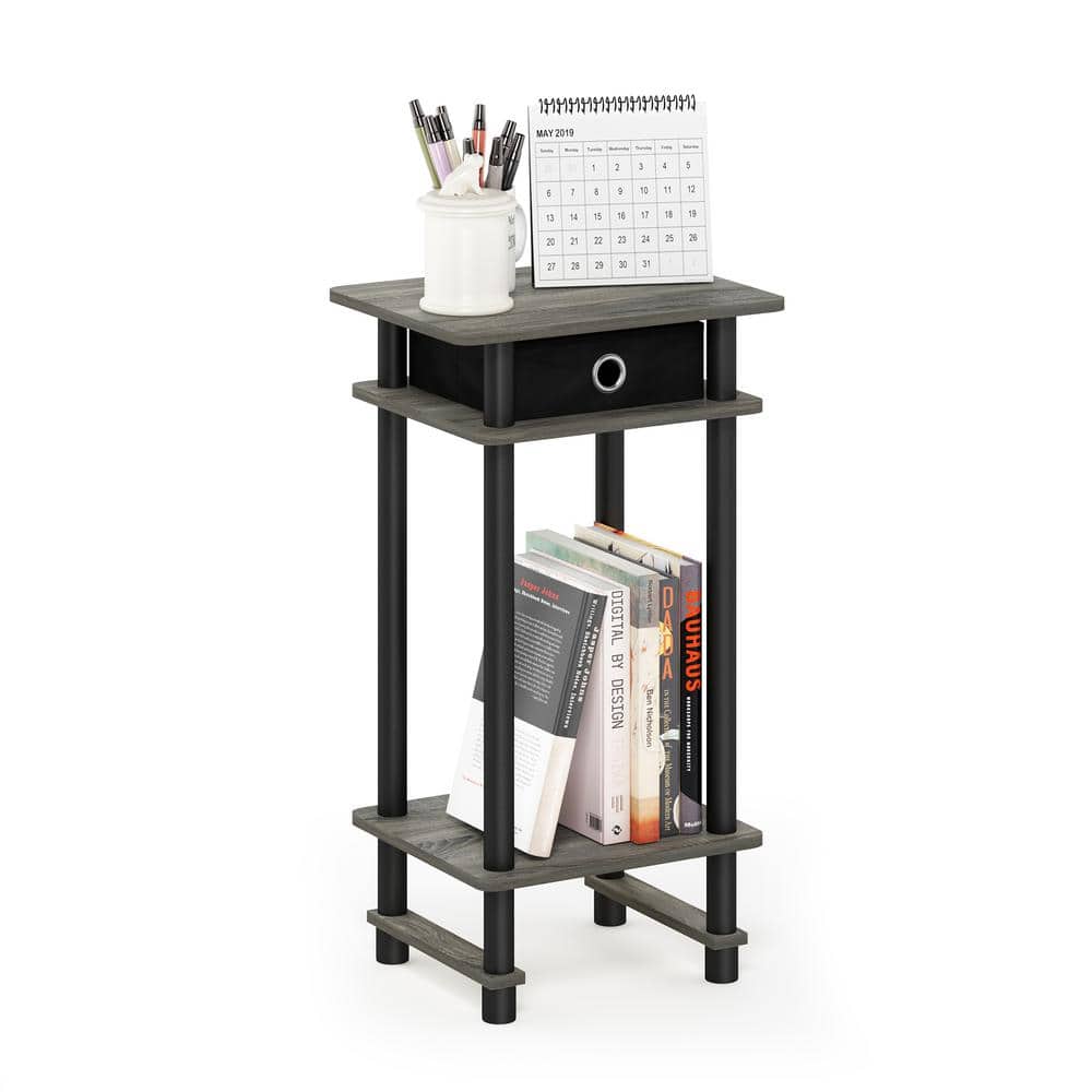 Contemporary Oak Grey Square End Table with Storage Drawer