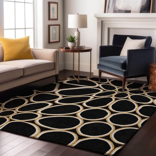 Mayfield Premium Machine Washable Abstract AMF1041 Black 5 ft. x 7 ft. 6 in. Area Rug