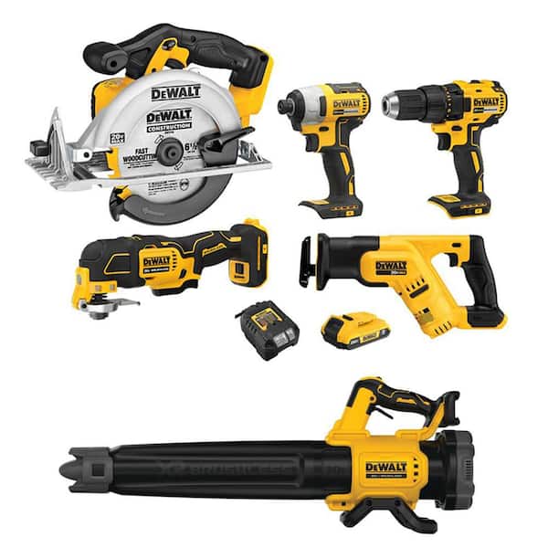 20V MAX Lithium-Ion Cordless Combo Kit (5-Tool) and 20V MAX Brushless Handheld Blower with 2.0 Ah Battery and Charger