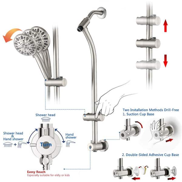 Dual Position Drill-Free Vacuum Suction Handheld Shower Head Holder