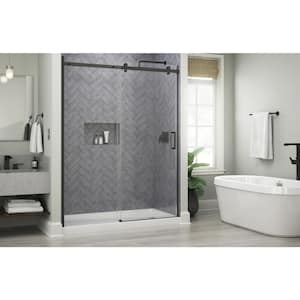 Commix 60 in. W x 76 in. H Sliding Frameless Shower Door in Matte Black with 5/16 in. (8 mm) Clear Glass