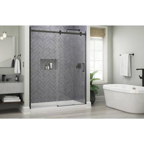 Delta Commix 60 in. W x 76 in. H Sliding Frameless Shower Door in Matte Black with 5/16 in. (8 mm) Clear Glass