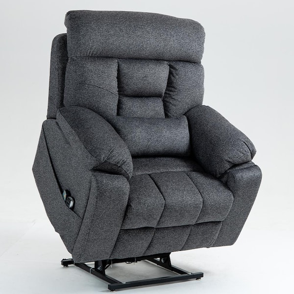 Upgraded Flagship 4-Motor Independent Control Oversized 180° Lay Flat Gray Chenille Electric Power Lift Recliner Chair