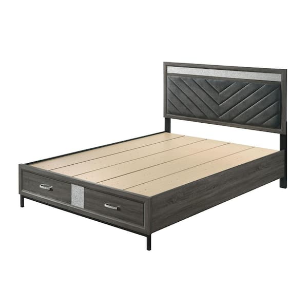 Vurenn Gray Wood Frame Eastern King Platform Bed with 2-Drawers