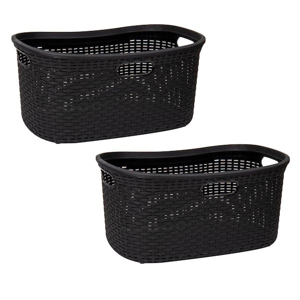 Black 11 in. H x 14.25 in. W x 23 in. L Plastic 60L Modern Rectangle Laundry Room Hamper (Set of 2)
