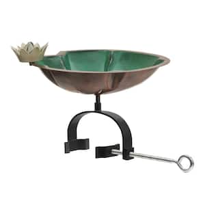 15 in. L Round Antique Copper Plated and Colored Patina Finish Stainless Steel Lilypad Birdbath w/Over Rail Bracket