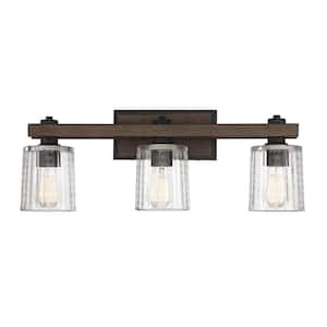 Halifax 25 in. W x 9.75 in. H 3-Light Durango Bathroom Vanity Light with Clear Glass Shades