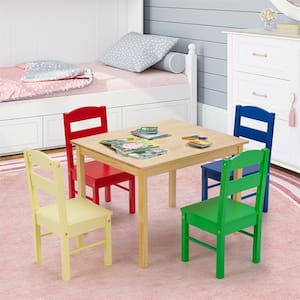 Kids 5-Piece Wood Top multi-colored Table and Chair Set Children Activity Playroom Furniture Gift