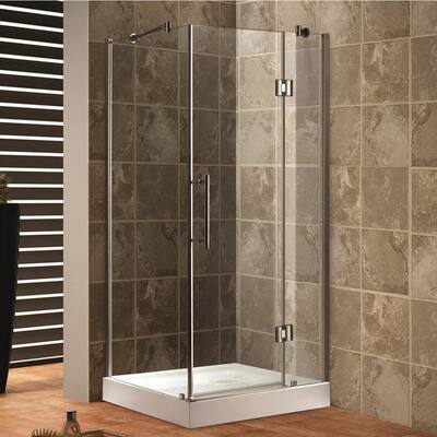38 in. W x 76 in. H Frameless Pivot Shower Door/Enclosure in Chrome with Handle, Right Side
