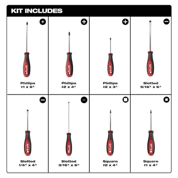 8 in. Comfort Grip Long Nose Pliers with 8-Piece Screwdriver Kit with Square