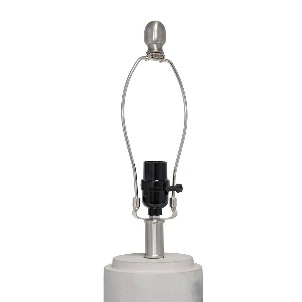 White Marbleized Cylinder Nightstand Lamp with Fabric Shade