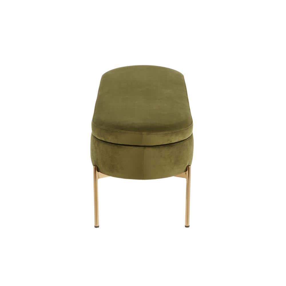 Chloe 48" Green Velvet Gold Metal Contemporary Storage Bench