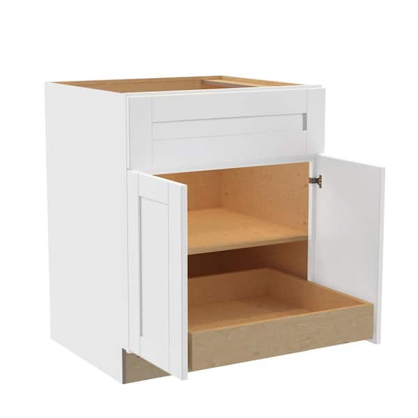 Home Decorators Collection Washington Vesper White Plywood Shaker Stock Assembled Base Kitchen Cabinet Soft Close 1 ROT 27 in. x34.5 in. x24 in.