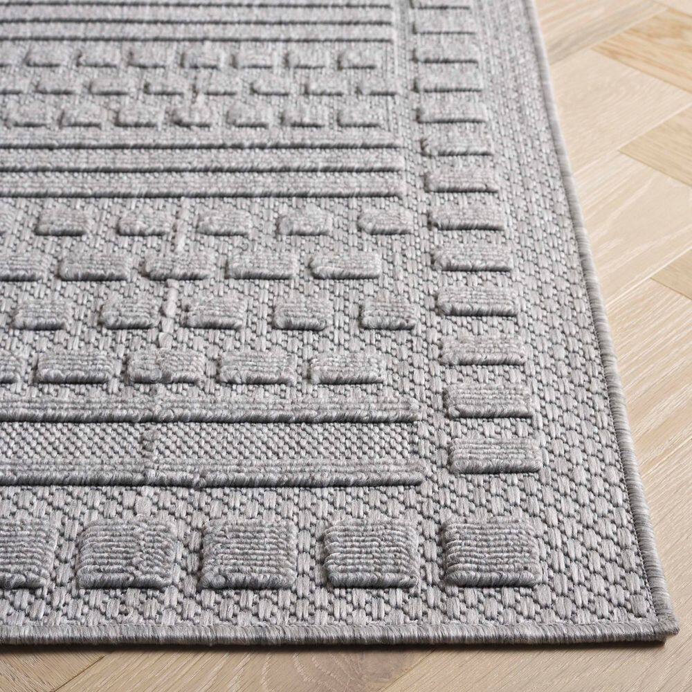 Gray Geometric Hand-Knotted Synthetic Indoor/Outdoor Rug, 4' x 6'