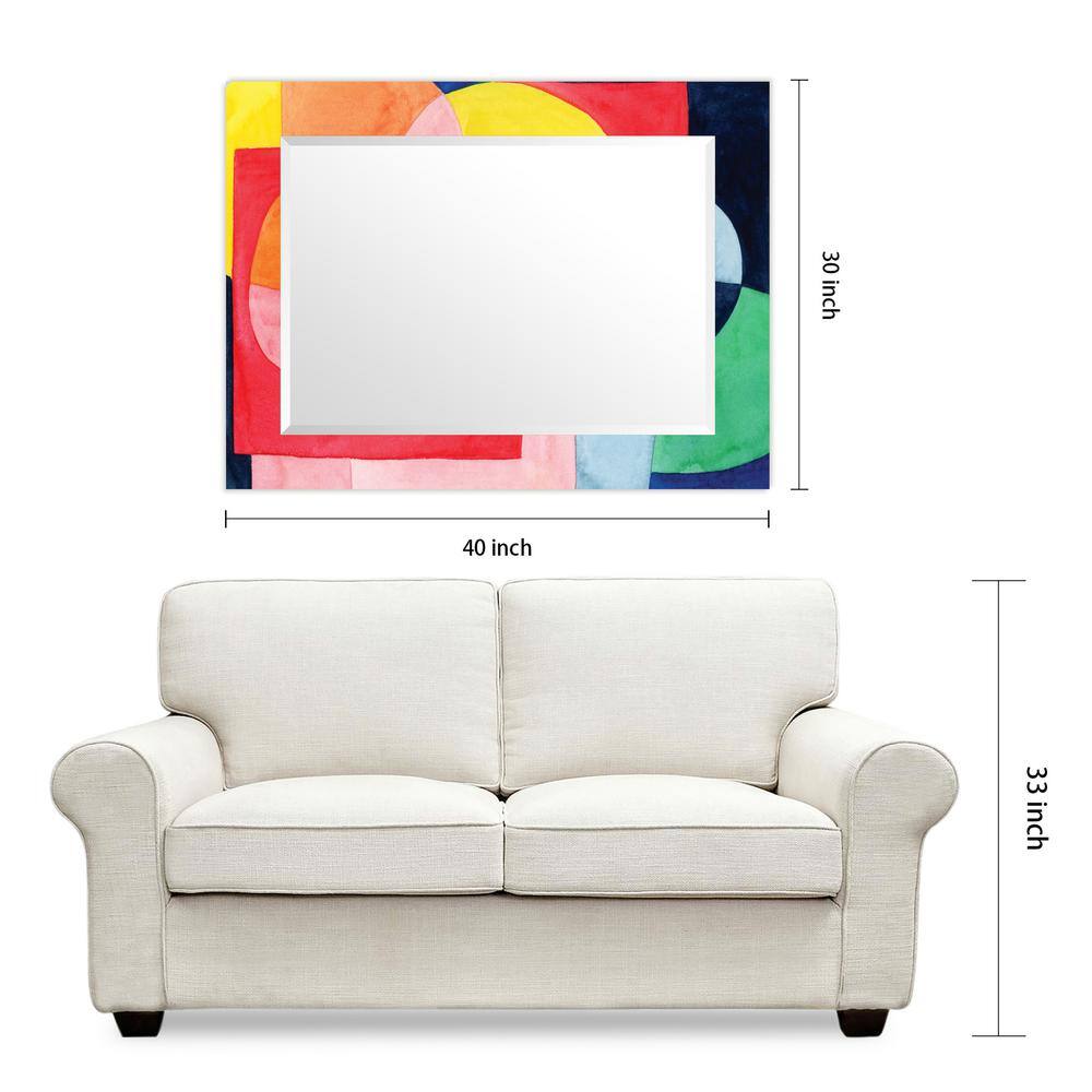 Colorful Rectangular Frameless Beveled Wall Mirror with Abstract Design