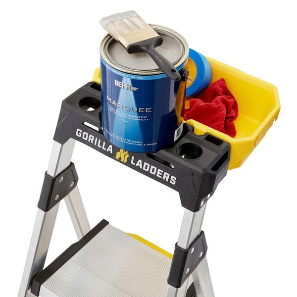 Gorilla Ladders - 5.5 ft. Aluminum Dual Platform Heavy-Duty Ladder with Project Bucket(10 ft. Reach), 300 lb. Capacity Type IA Duty Rating